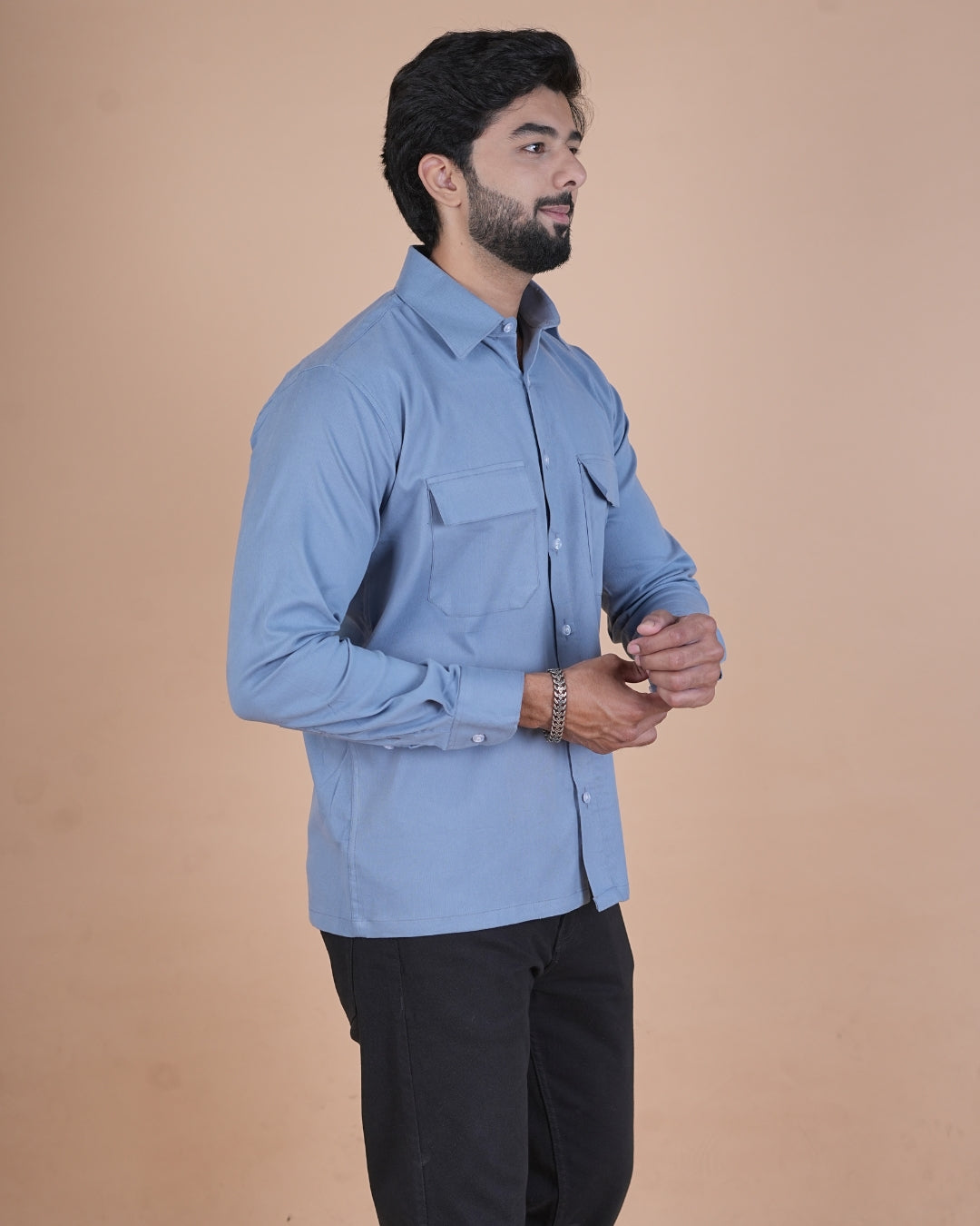 Slate Blue Corduroy Semi-Casual Shirt