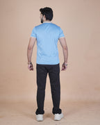 Sky Blue Contrast Collar Polo T-Shirt