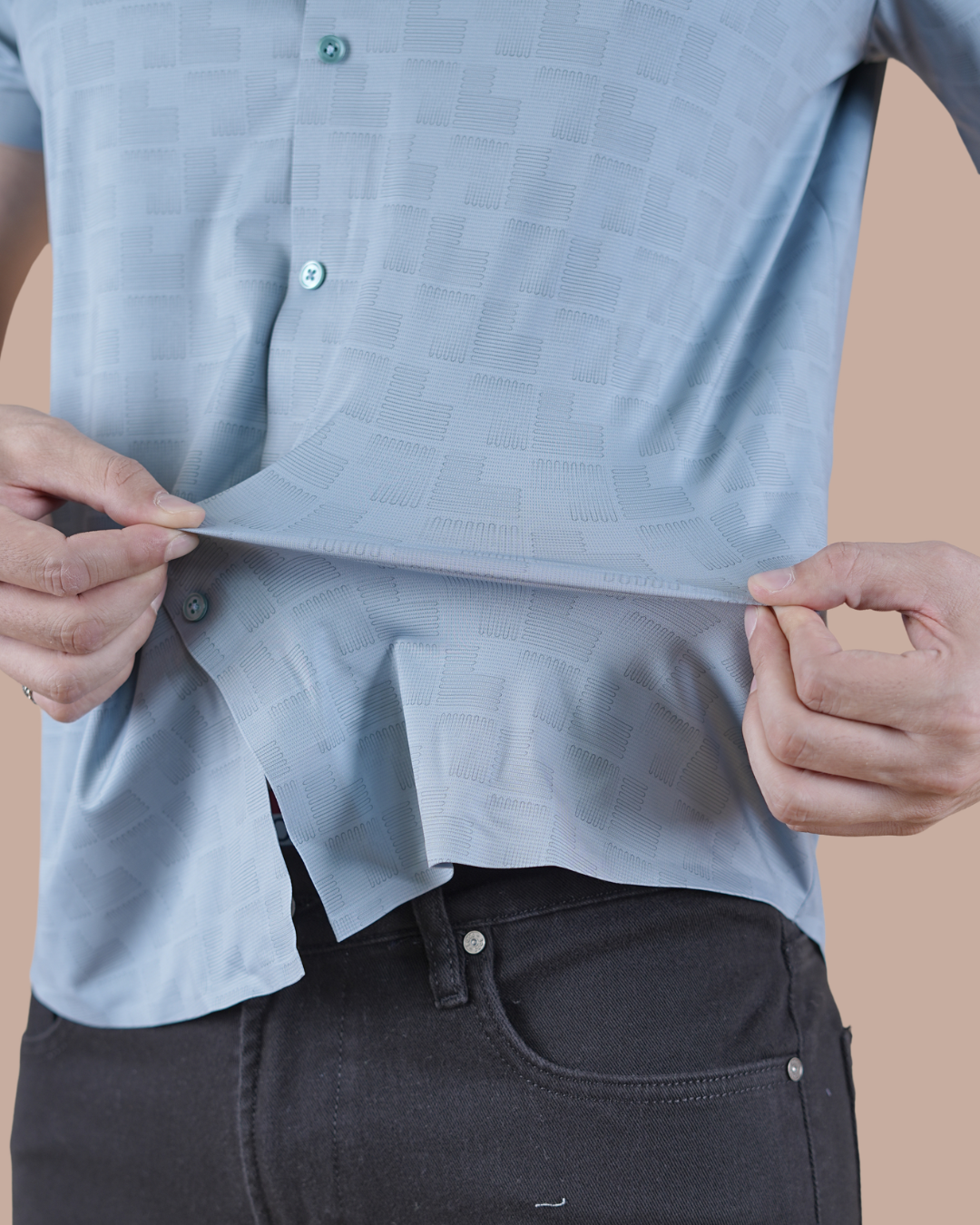 Sky Blue Textured Seamless Half Sleeve Shirt