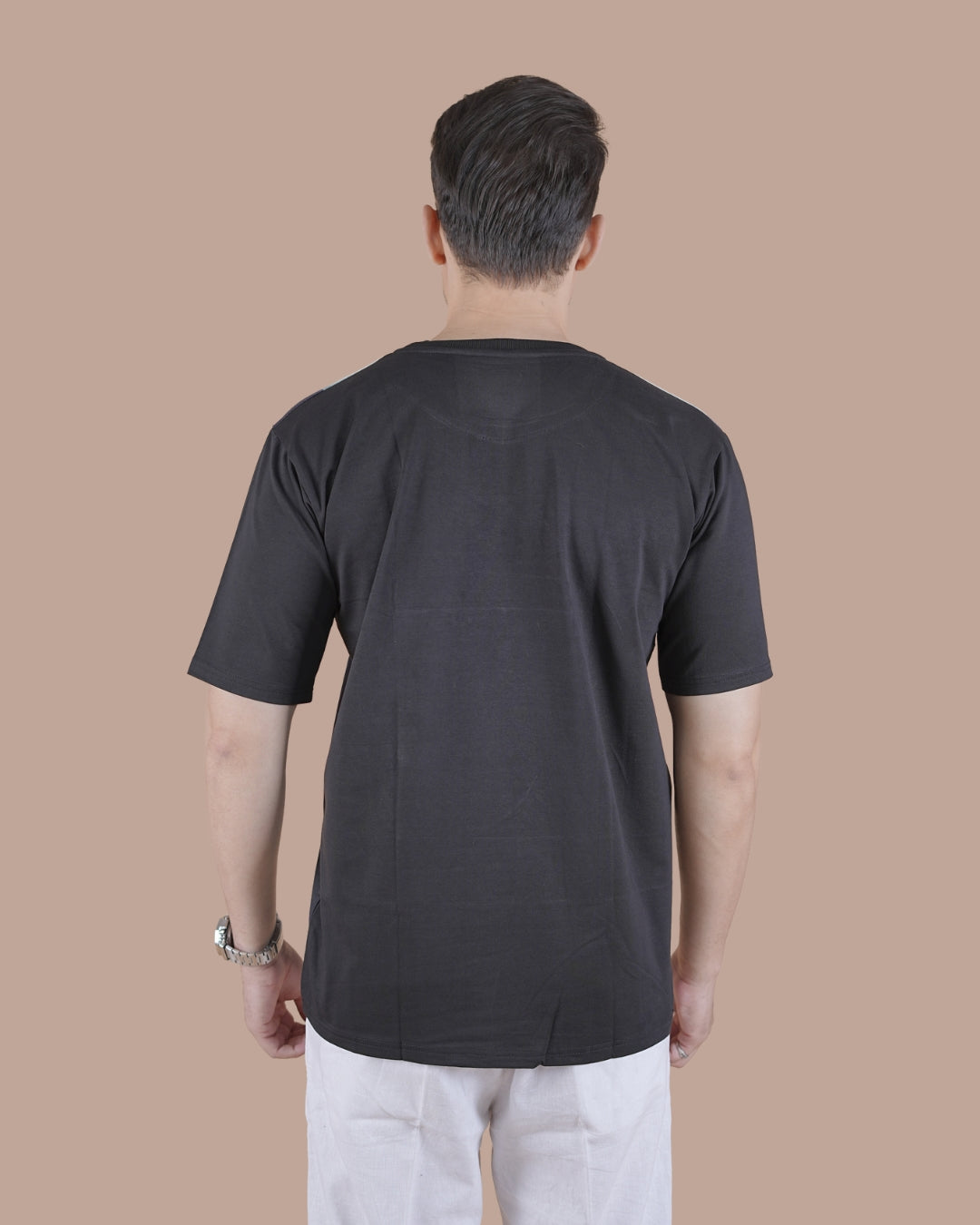 Midnight Noir Linen Graphic Casual T-Shirt