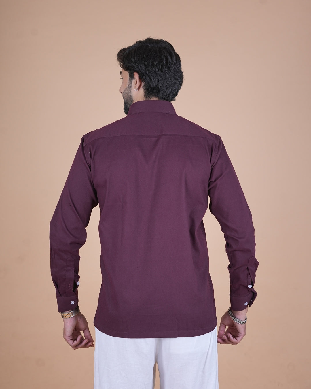Wine Purple Corduroy Semi-Casual Shirt