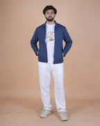 blue Double Pocket Full-Sleeve Zipper Jacket