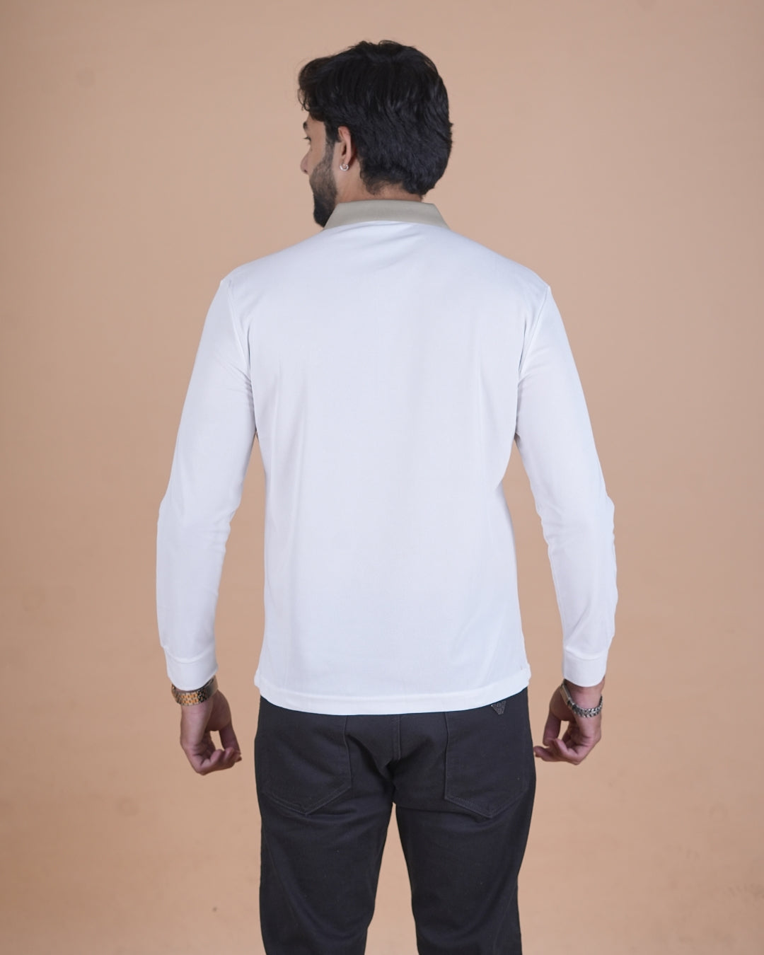 White Contrast Collar Polo T-Shirt