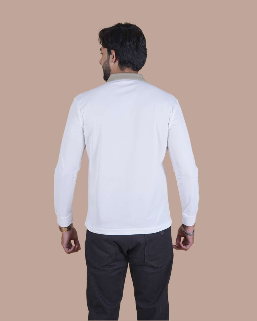 White Contrast Collar Polo T-Shirt