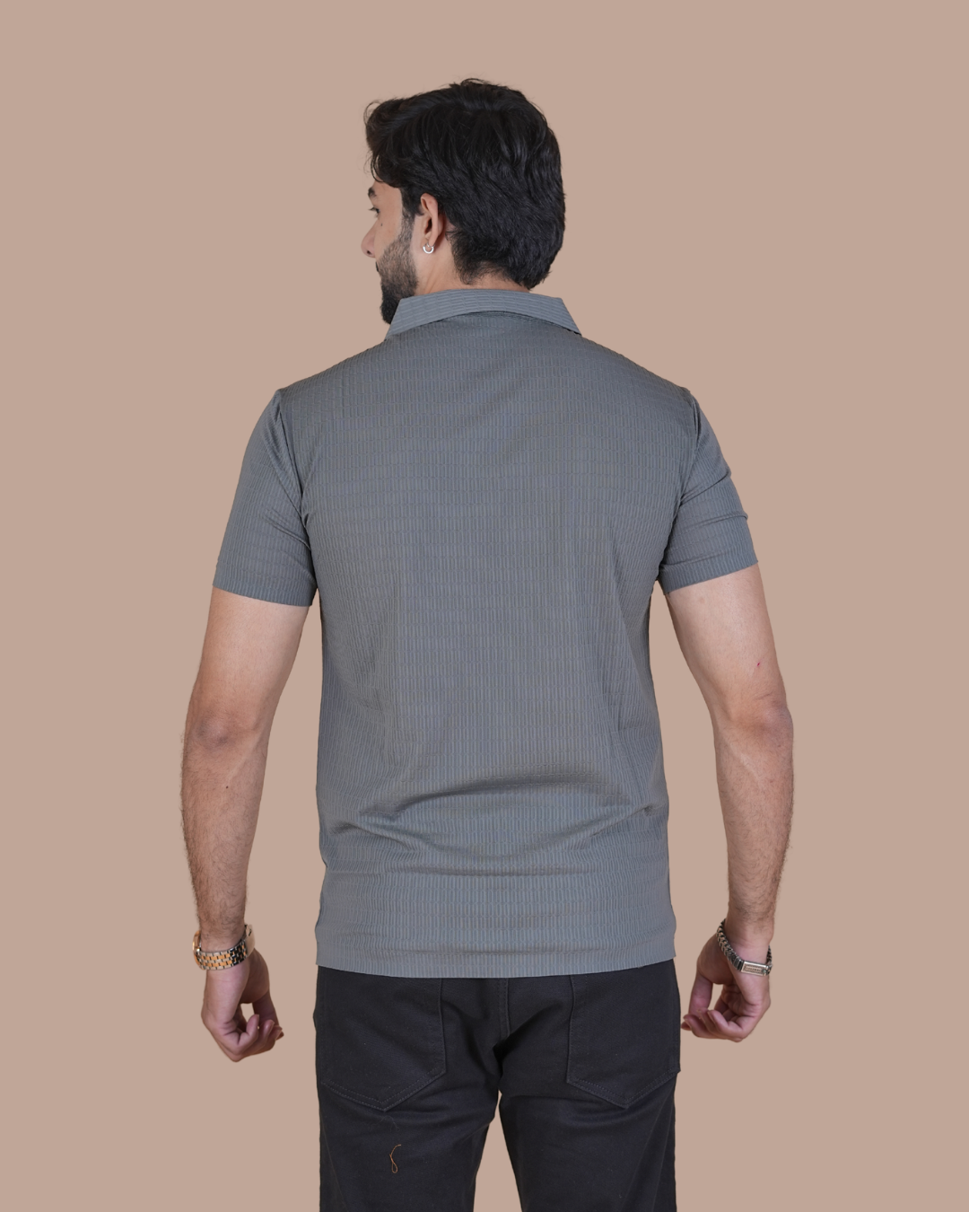 Smoke Grey Seamless V-Neck Polo T-Shirt