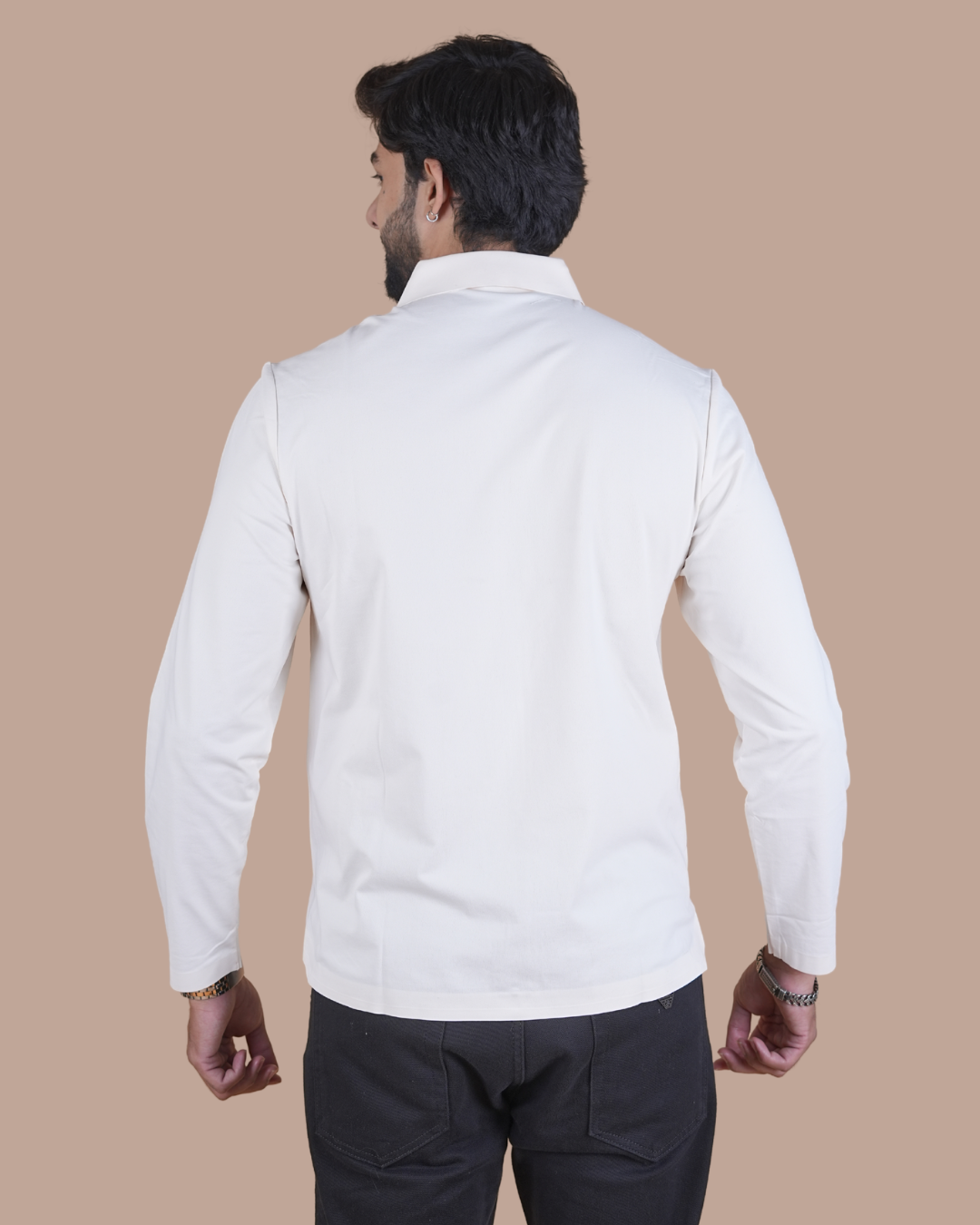 white Double Pocket Full-Sleeve Zipper Jacket