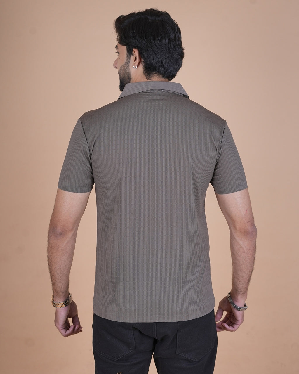 Taupe Brown Seamless V-Neck Polo T-Shirt