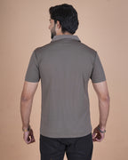 Taupe Brown Seamless V-Neck Polo T-Shirt