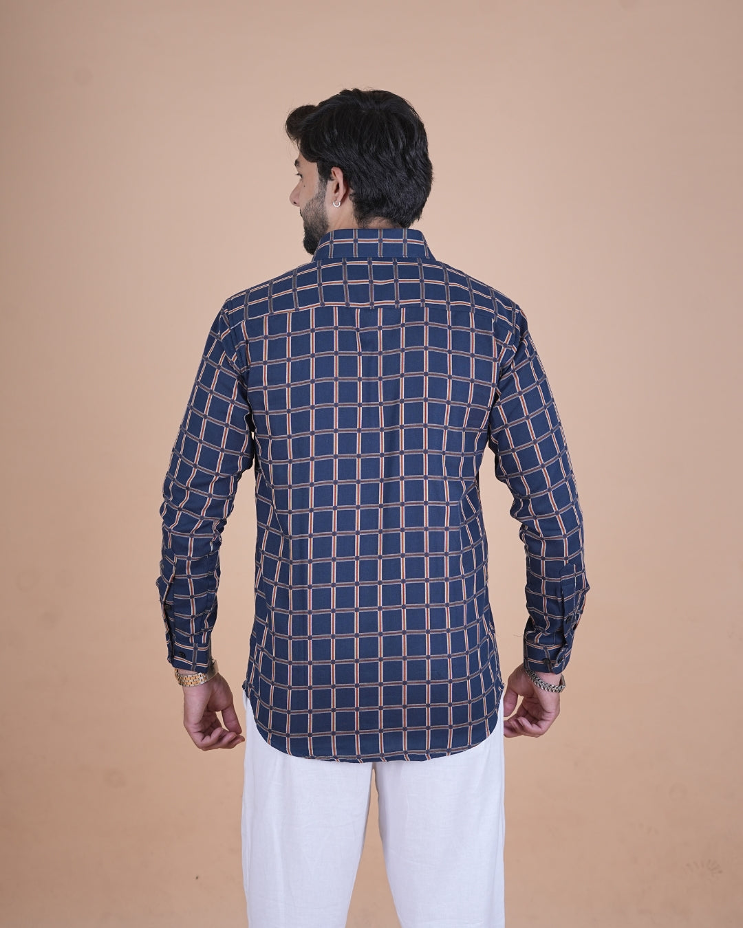 Navy Windowpane Check Shirt