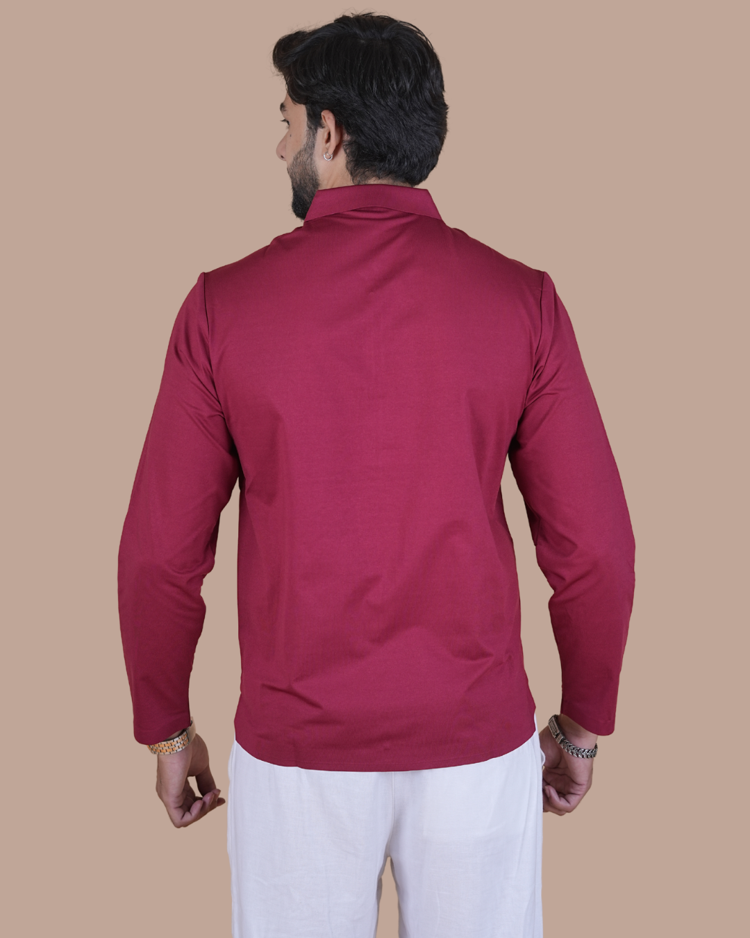maroon Double Pocket Full-Sleeve Zipper Jacket