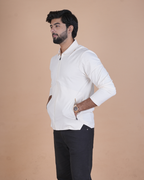 white Double Pocket Full-Sleeve Zipper Jacket