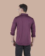 Wine Purple Full Sleeves Self Stripe Stitchless Formal Shirt