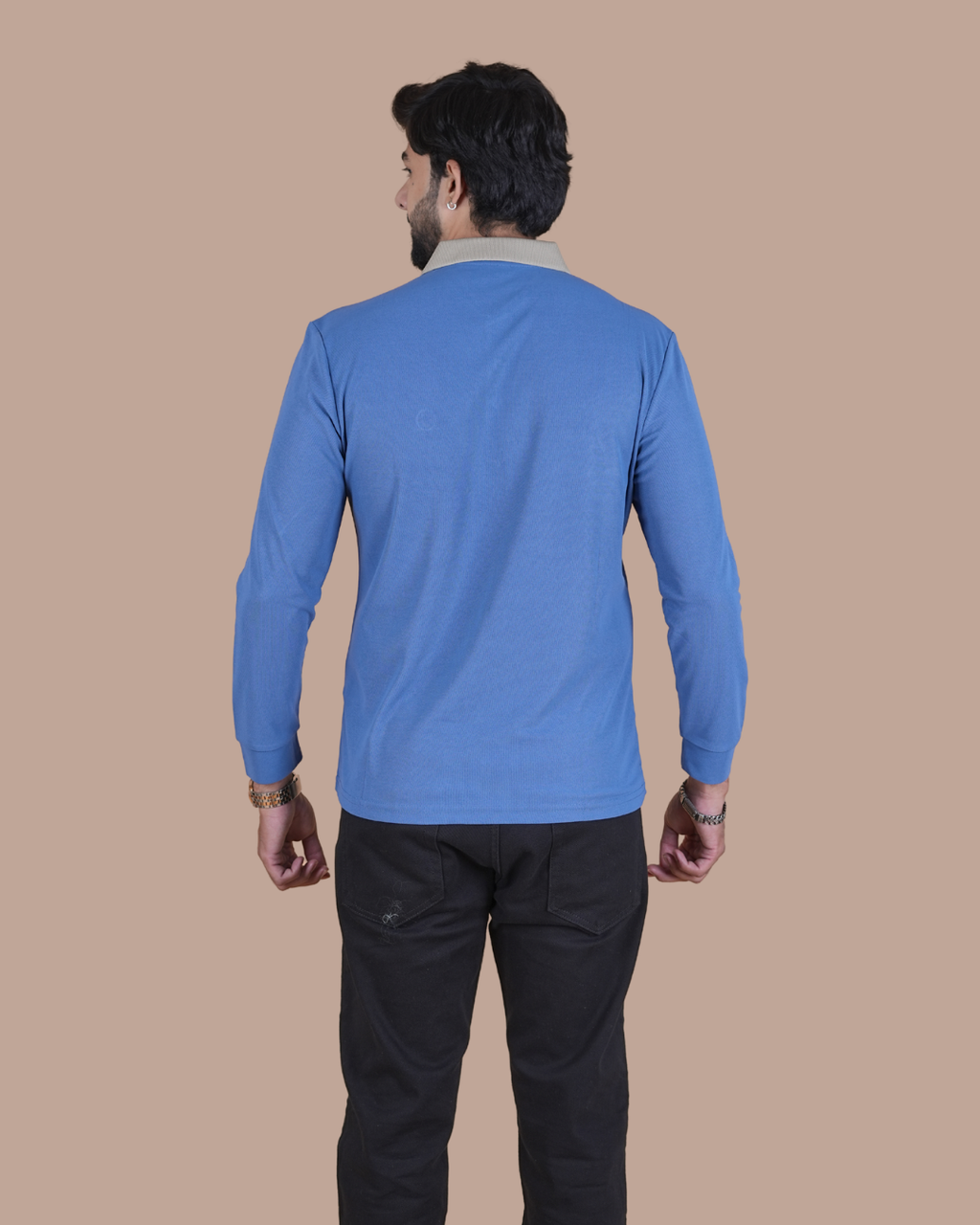 Sky Blue Contrast Collar Polo T-Shirt