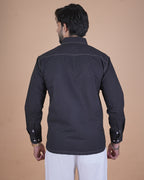 Jet Black Contrast Double Stitch Casual Shirt