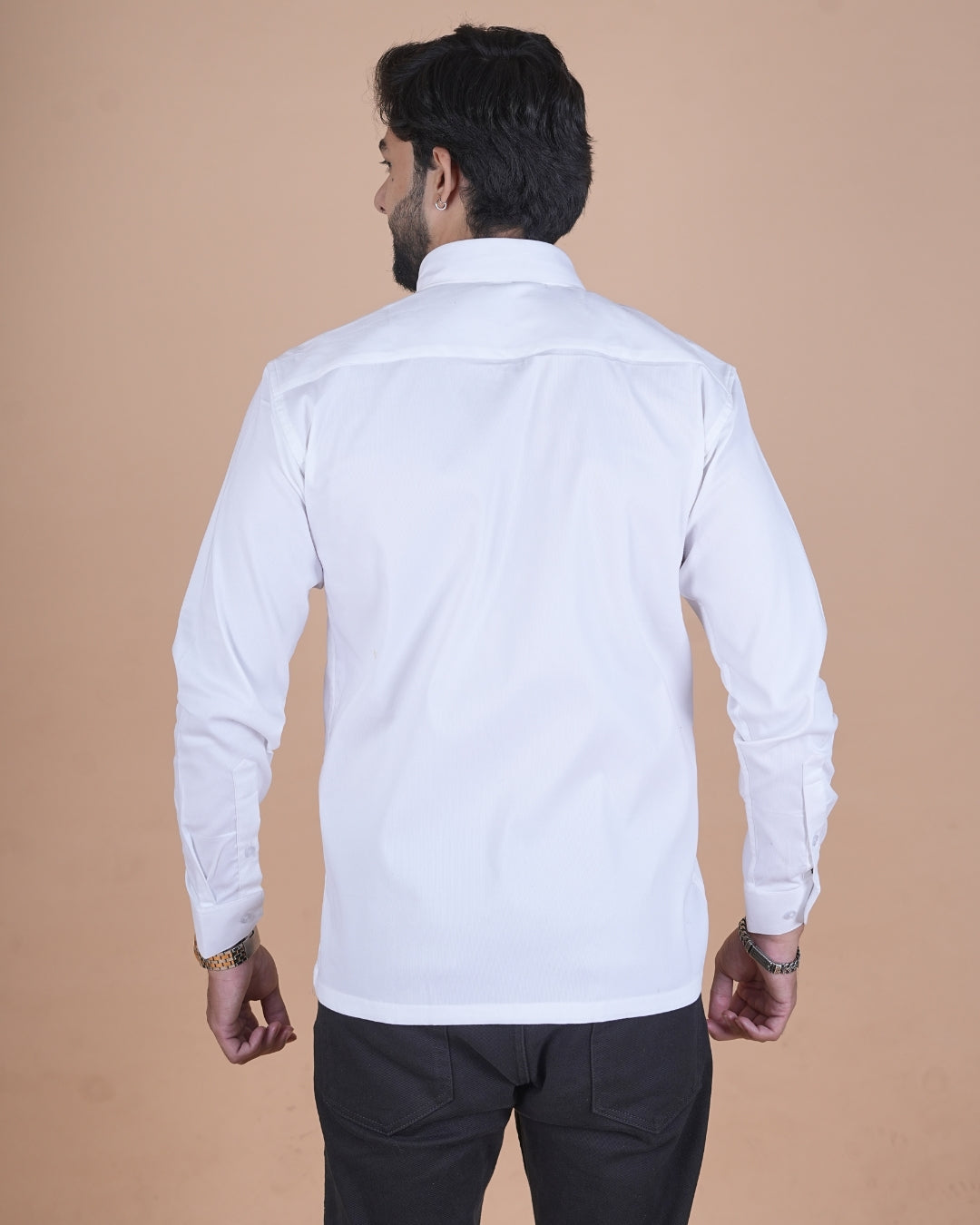White Corduroy Double Pocket Semi-Casual Shirt