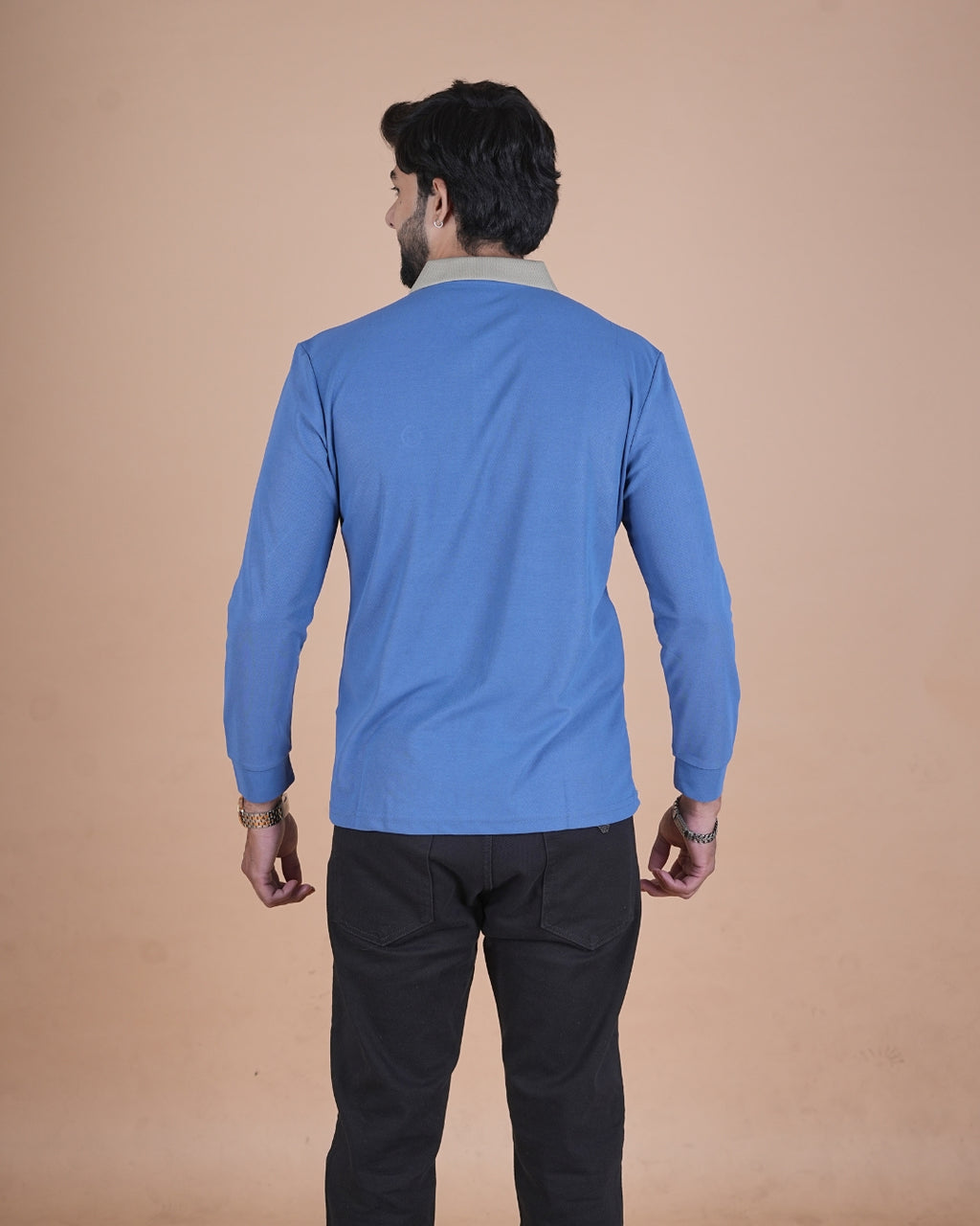 Sky Blue Contrast Collar Polo T-Shirt
