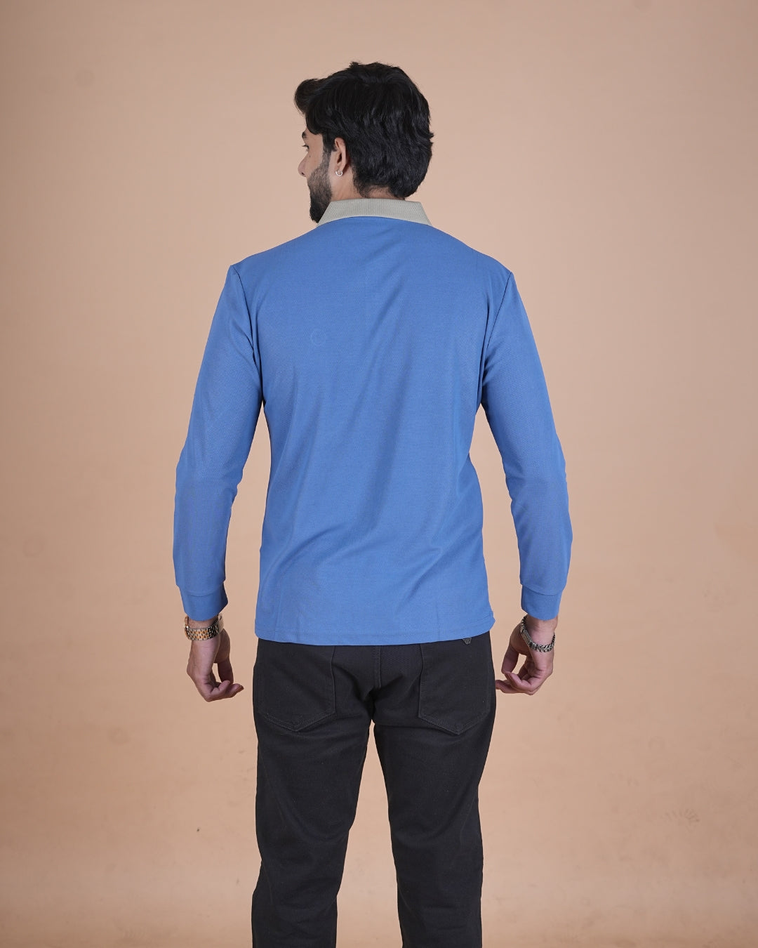 Sky Blue Contrast Collar Polo T-Shirt