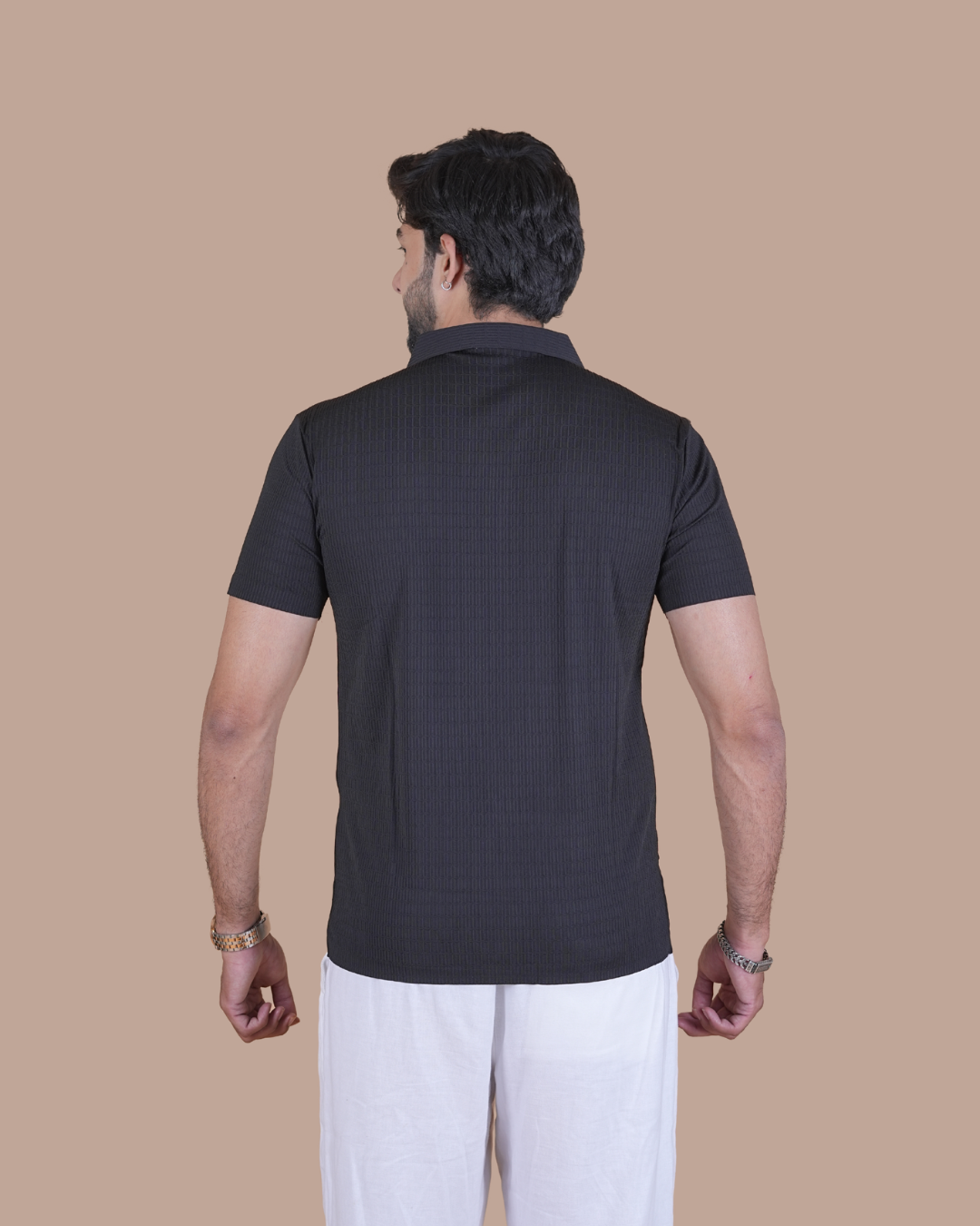 Black Seamless V-Neck Polo T-Shirt