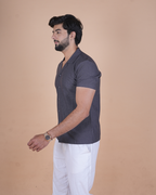 Grey Textured Stitchless Cuban Collar Shirt