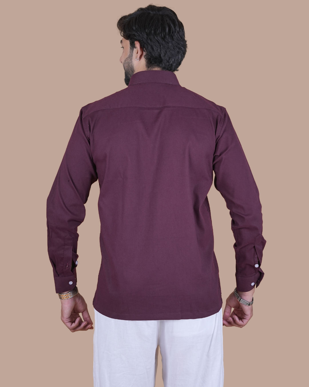 Wine Purple Corduroy Semi-Casual Shirt