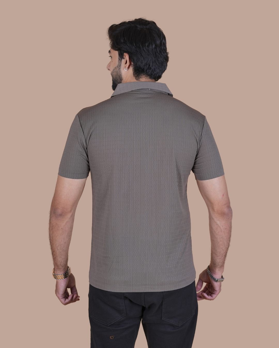 Taupe Brown Seamless V-Neck Polo T-Shirt