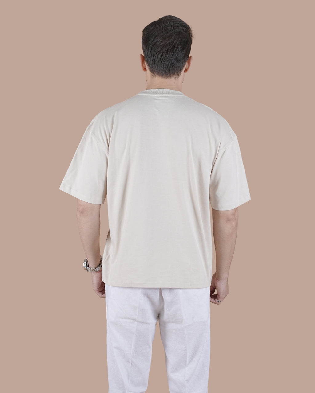 Sand Beige Graphic Oversized T-Shirt