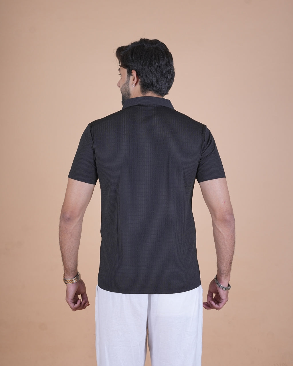 Black Seamless V-Neck Polo T-Shirt