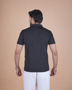 Black Seamless V-Neck Polo T-Shirt