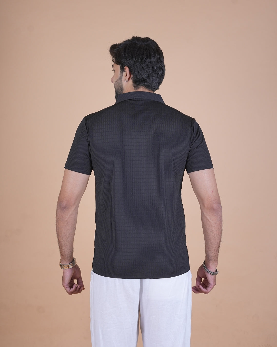 Black Seamless V-Neck Polo T-Shirt
