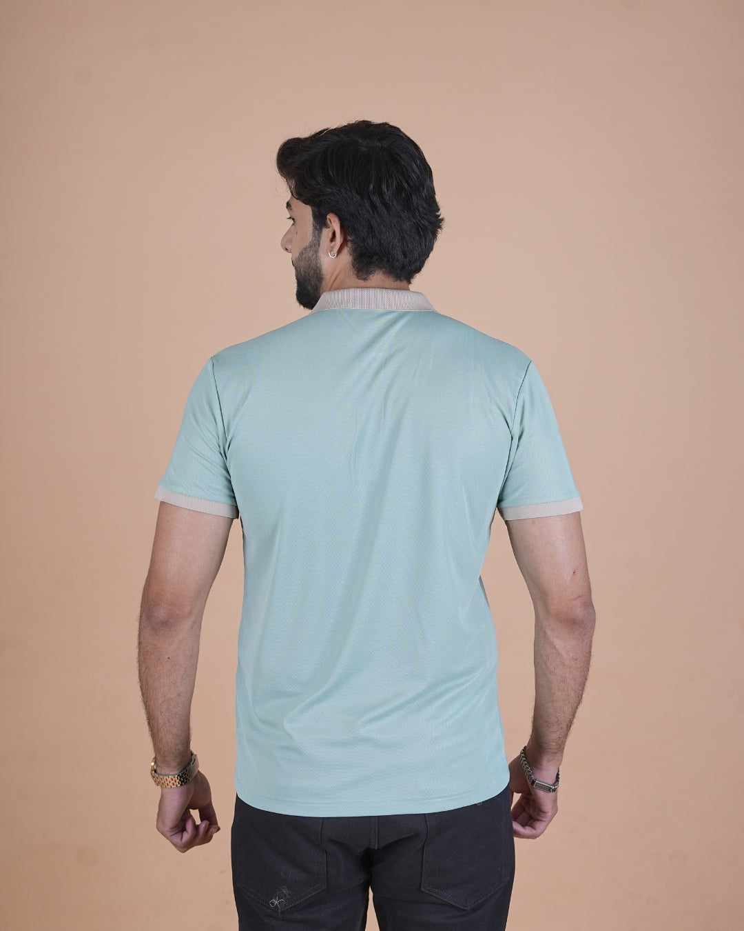Mist Blue Contrast Collar Polo T-Shirt