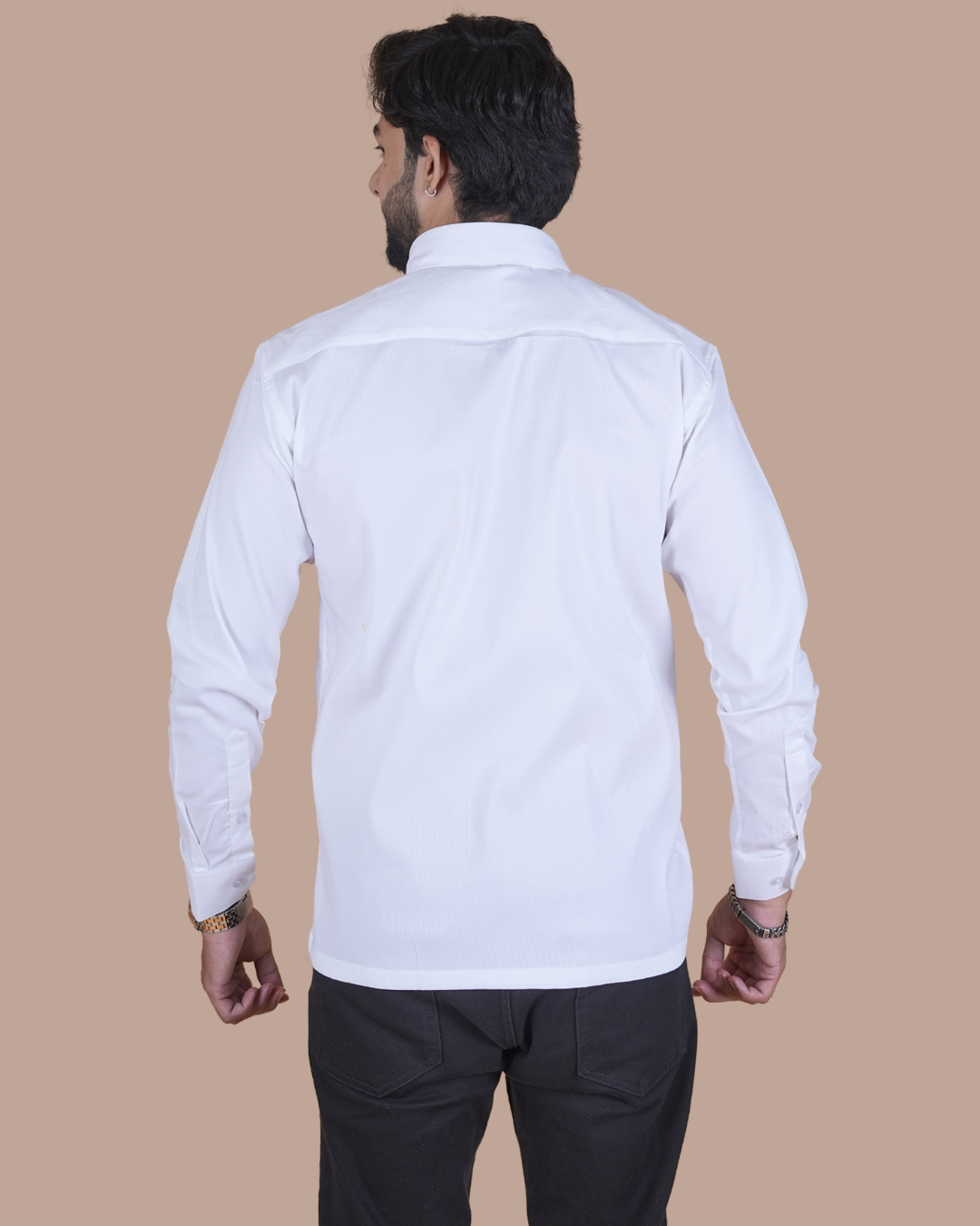 White Corduroy Double Pocket Semi-Casual Shirt