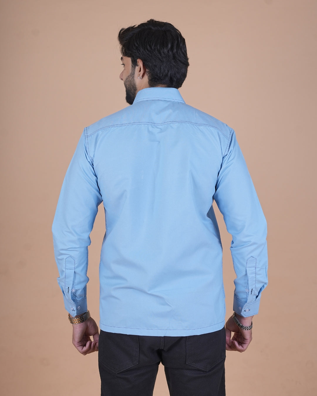 Sky Blue Double Stitch Premium Casual Shirt