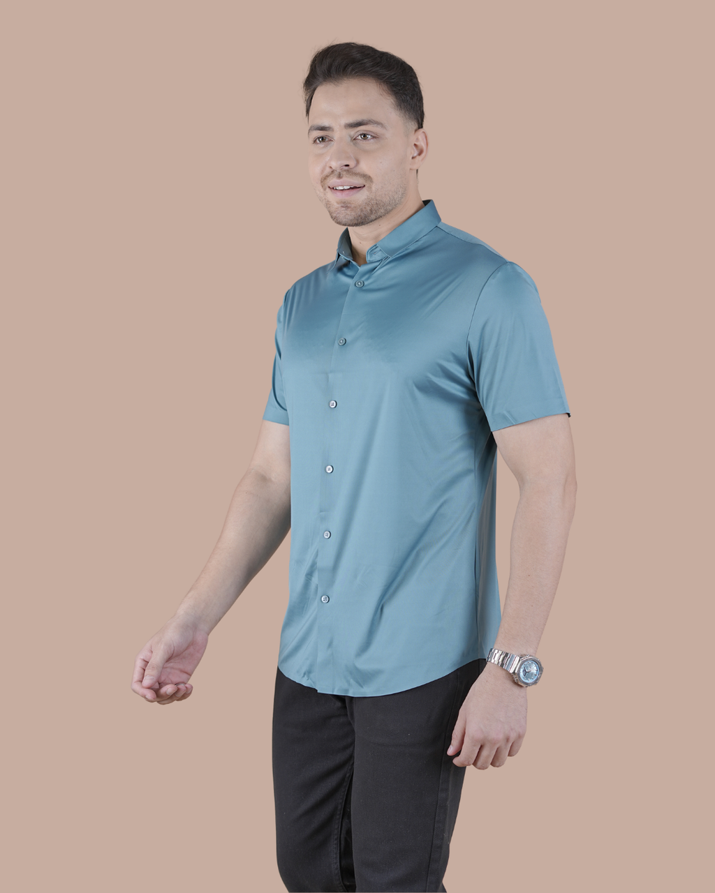 Pistal Solid Self-Shine Formal Half Sleeve Shirt
