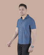 Royal Blue Striped Stitchless Half Sleeve Shirt