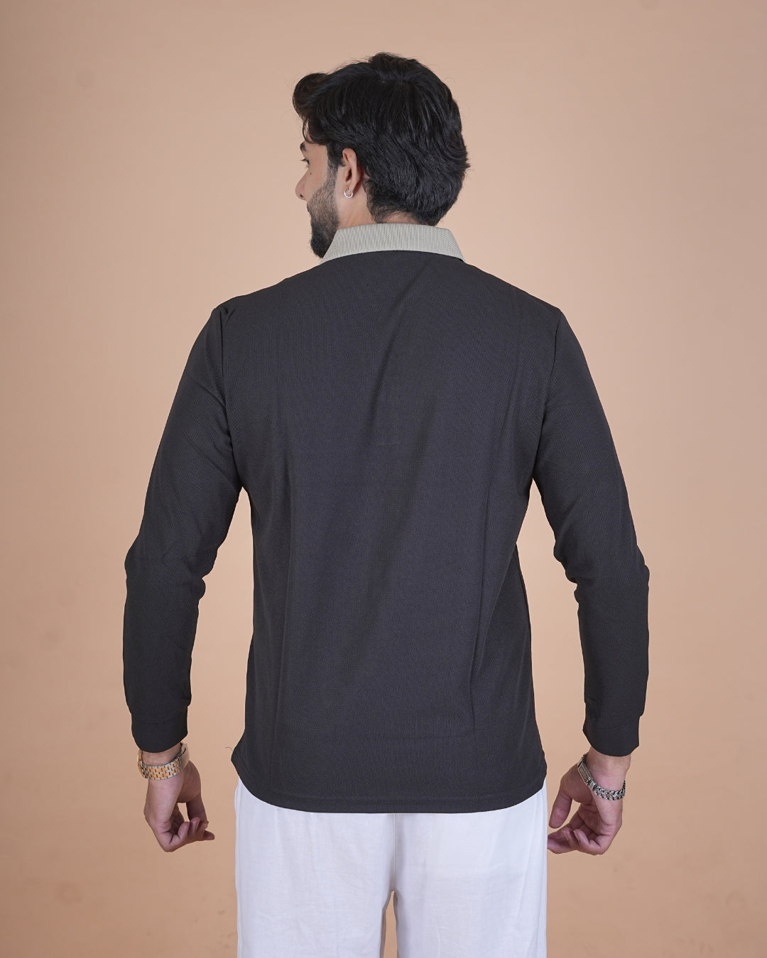 Black Contrast Collar Polo T-Shirt