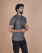 charcoal gray Classic Stripe Half-Sleeve Polo T-Shirt