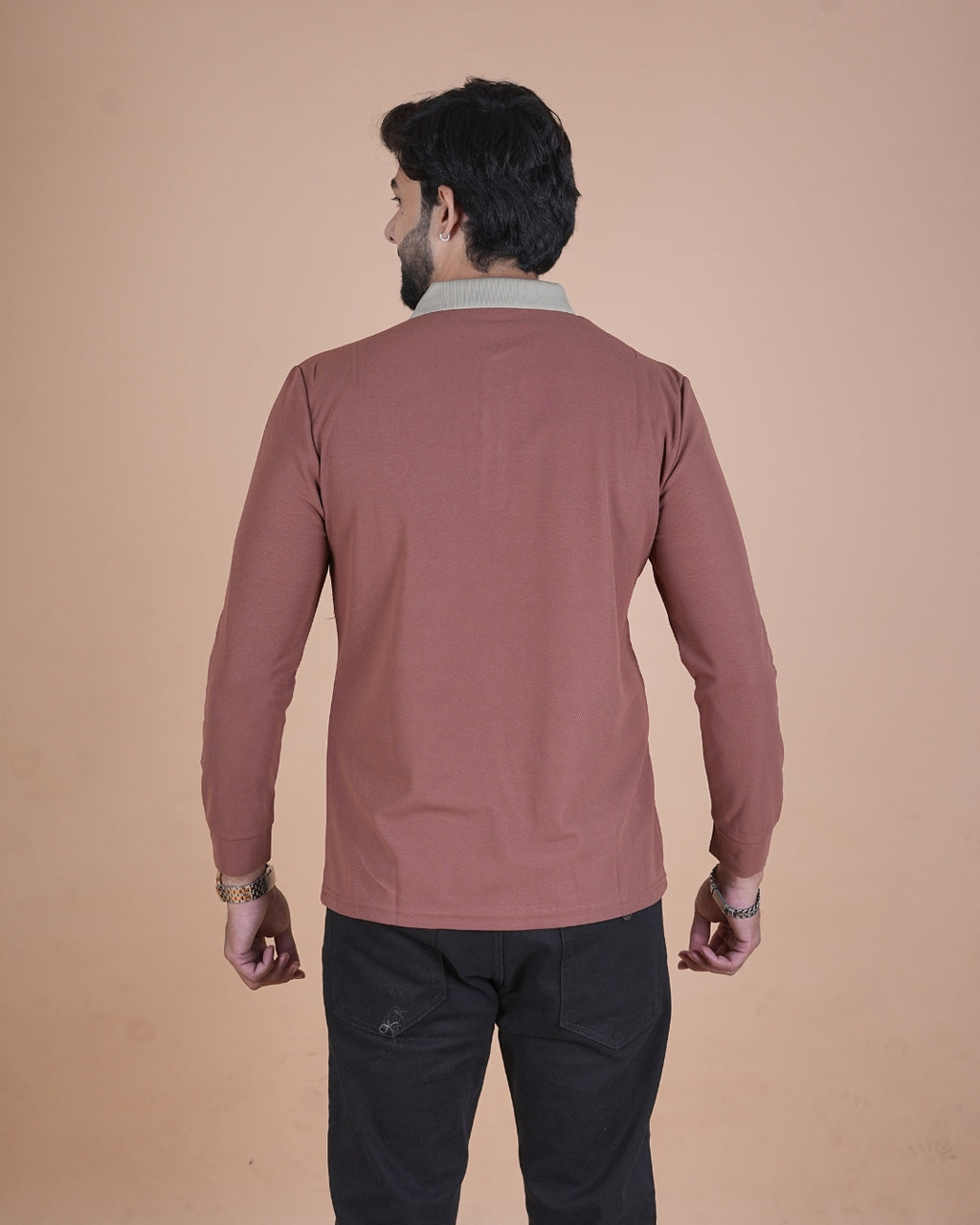 Vintage Brown Contrast Collar Polo T-Shirt