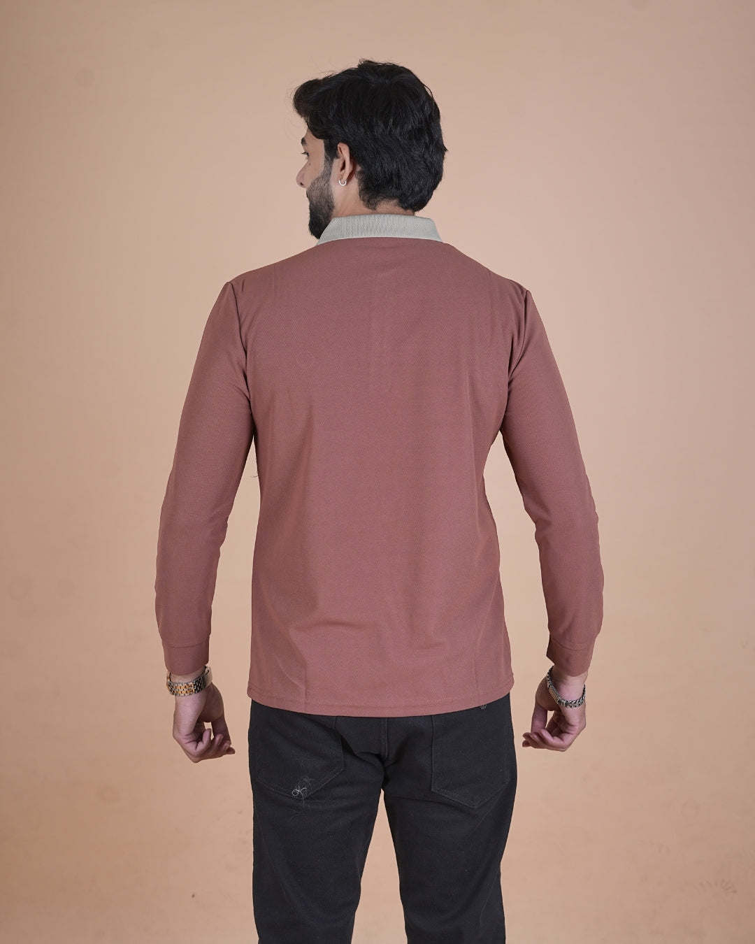 Vintage Brown Contrast Collar Polo T-Shirt