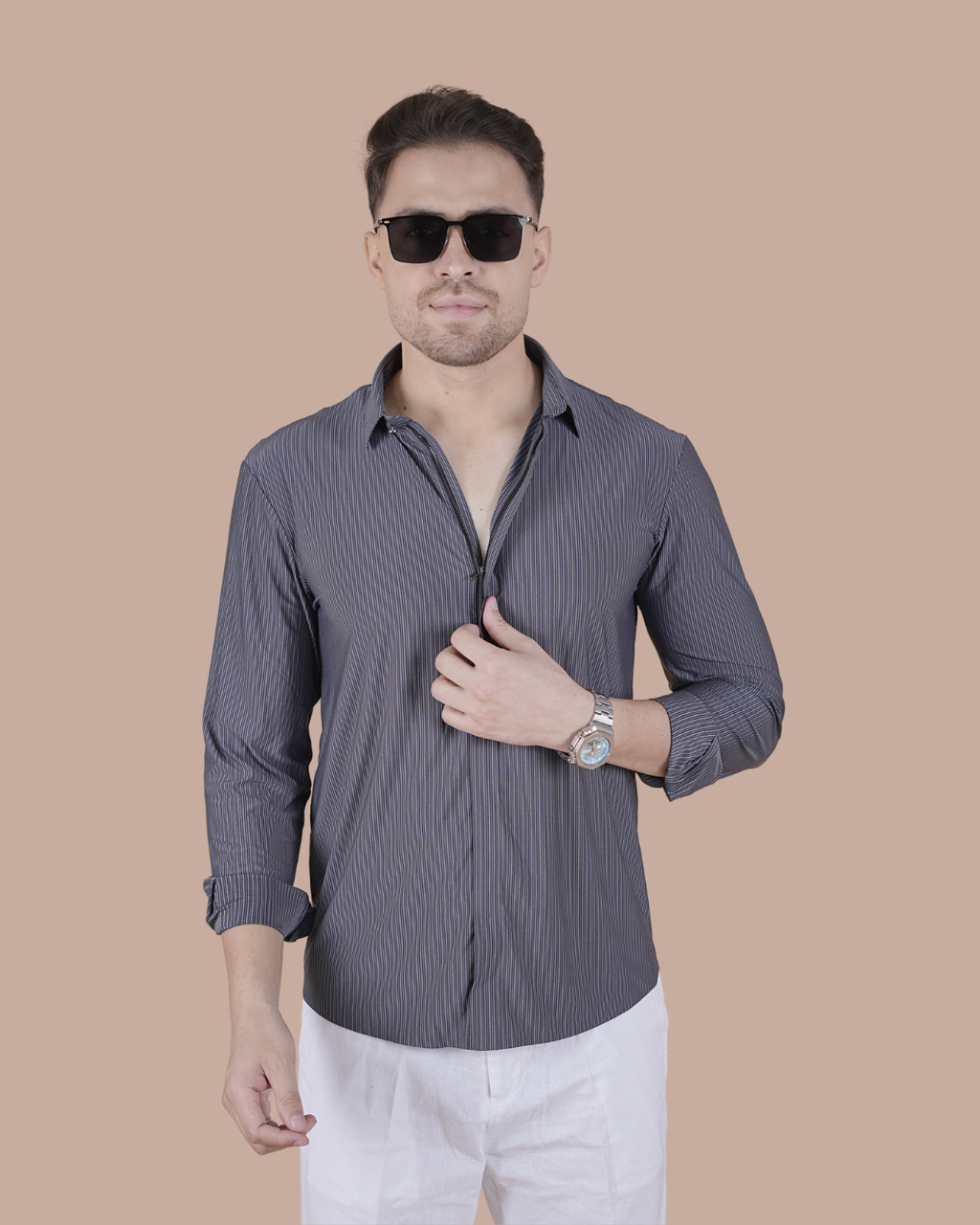 Graphite Grey imported Zipper Sacket Shirt
