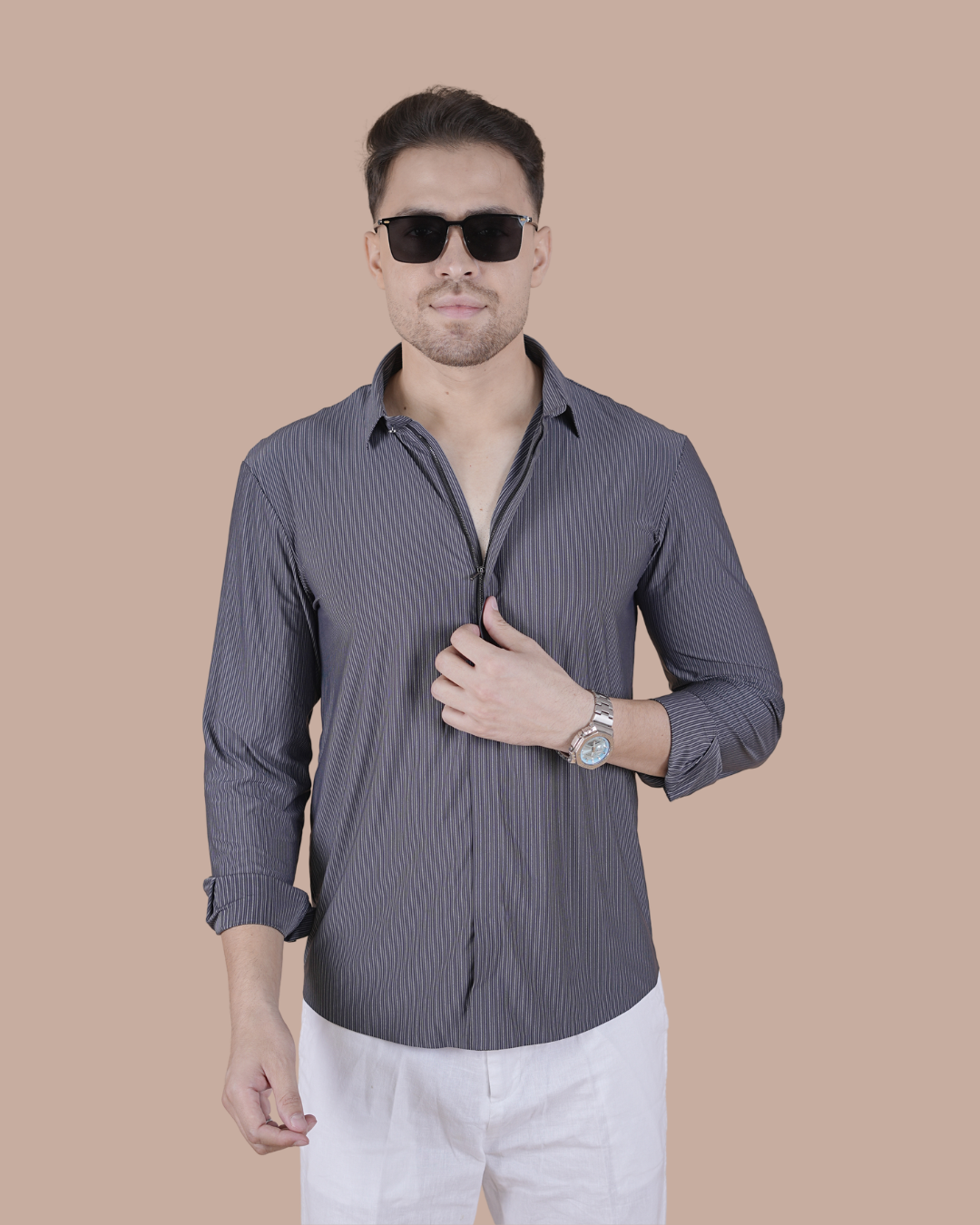 Graphite Grey imported Zipper Sacket Shirt