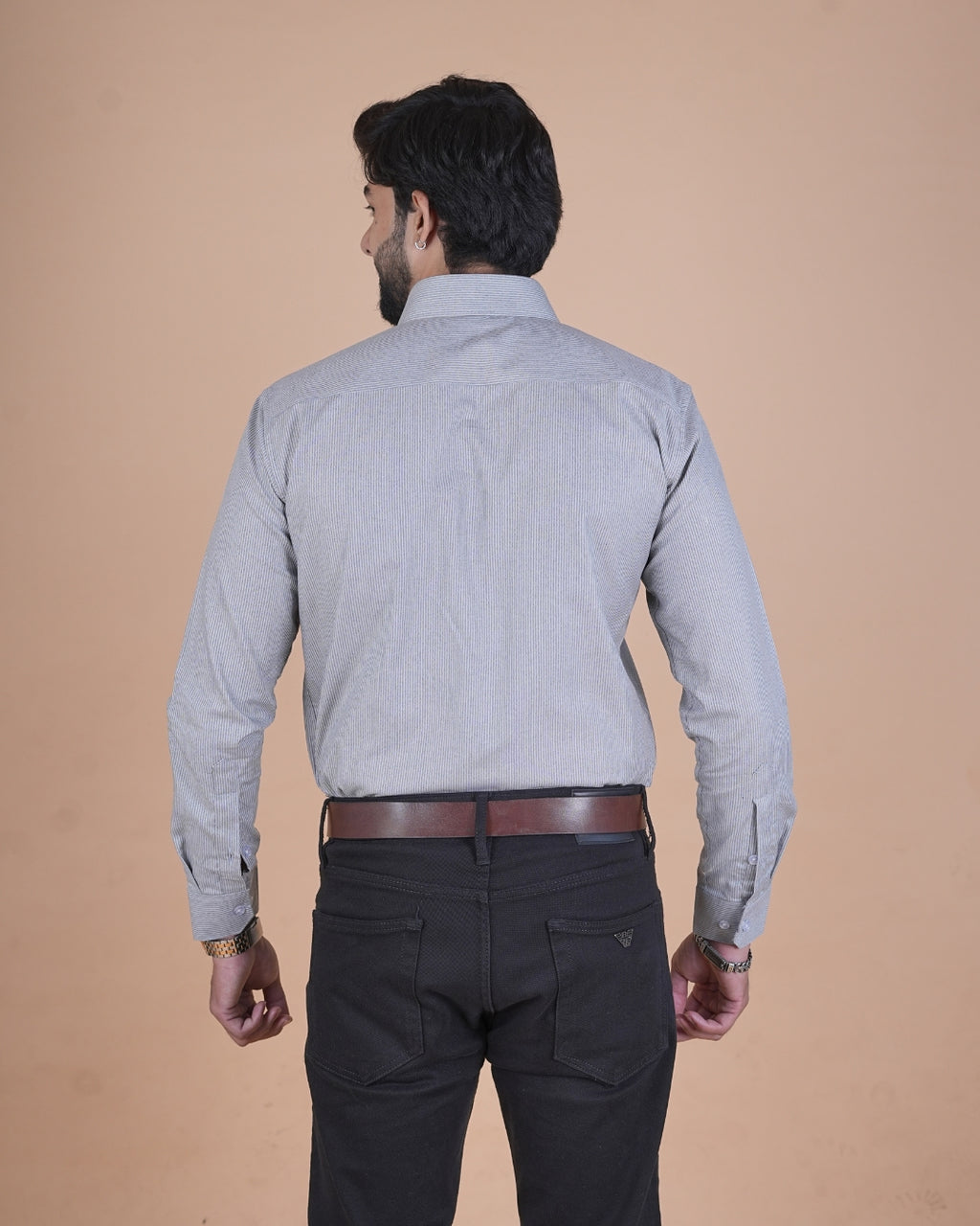 Silver Grey Micro Check Formal Shirt