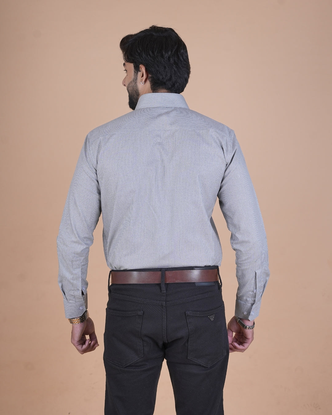 Silver Grey Micro Check Formal Shirt
