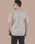 Sand Beige Linen Graphic Casual T-Shirt
