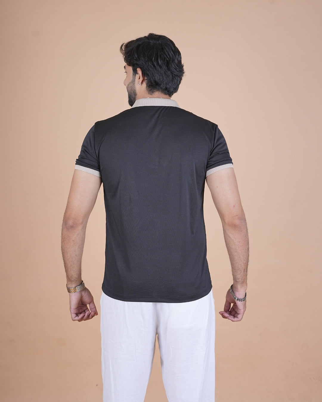 Black Contrast Collar Polo T-Shirt