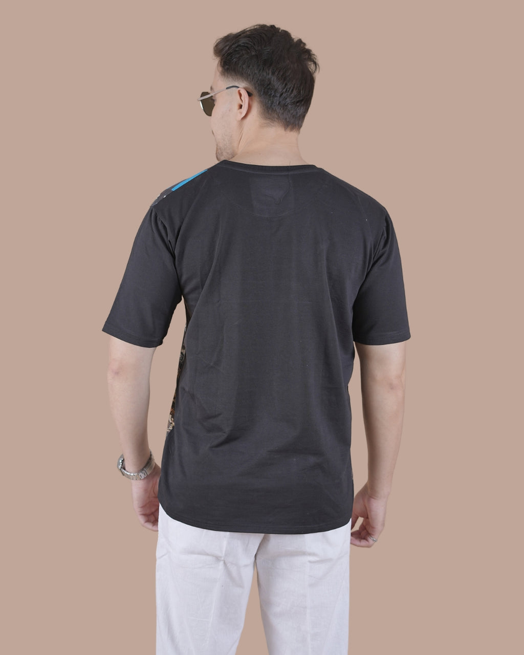Onyx Black Linen Graphic Casual T-Shirt