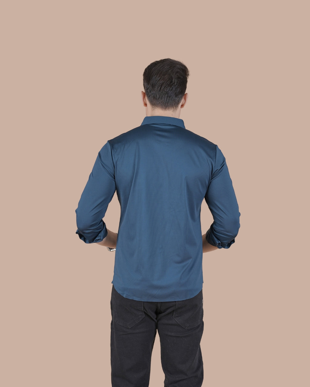 Blue Full Sleeves Self Stripe Stitchless Formal Shirt