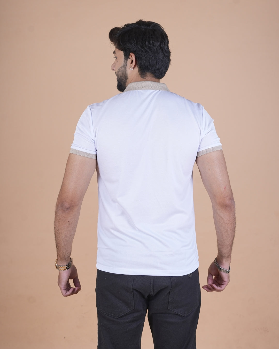 White Contrast Collar Polo T-Shirt