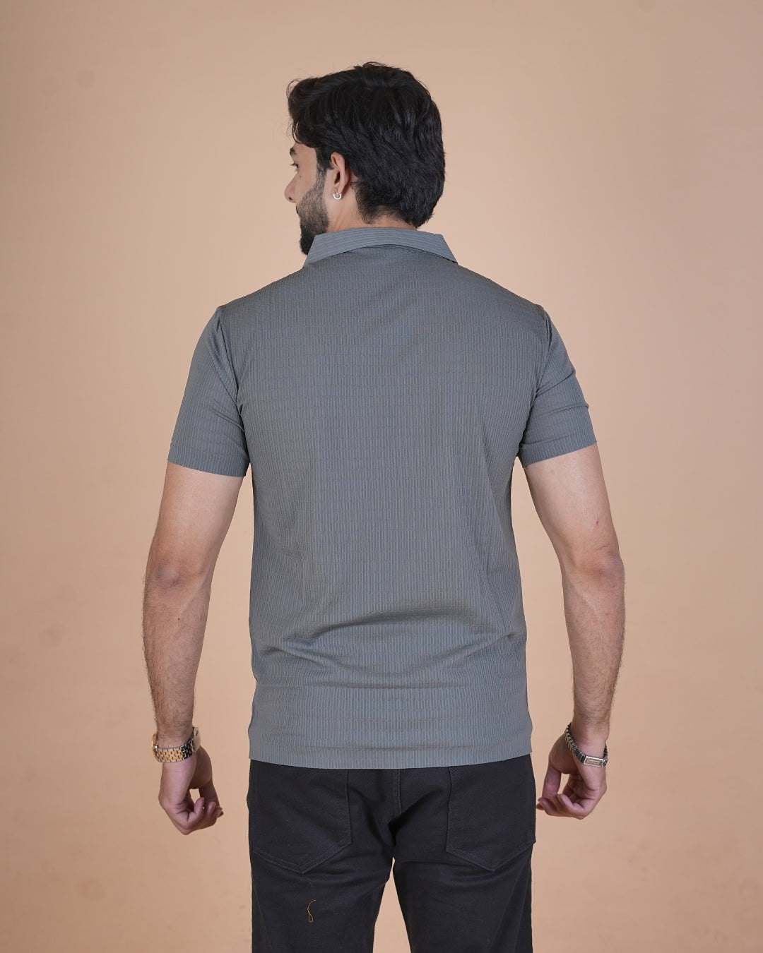 Smoke Grey Seamless V-Neck Polo T-Shirt