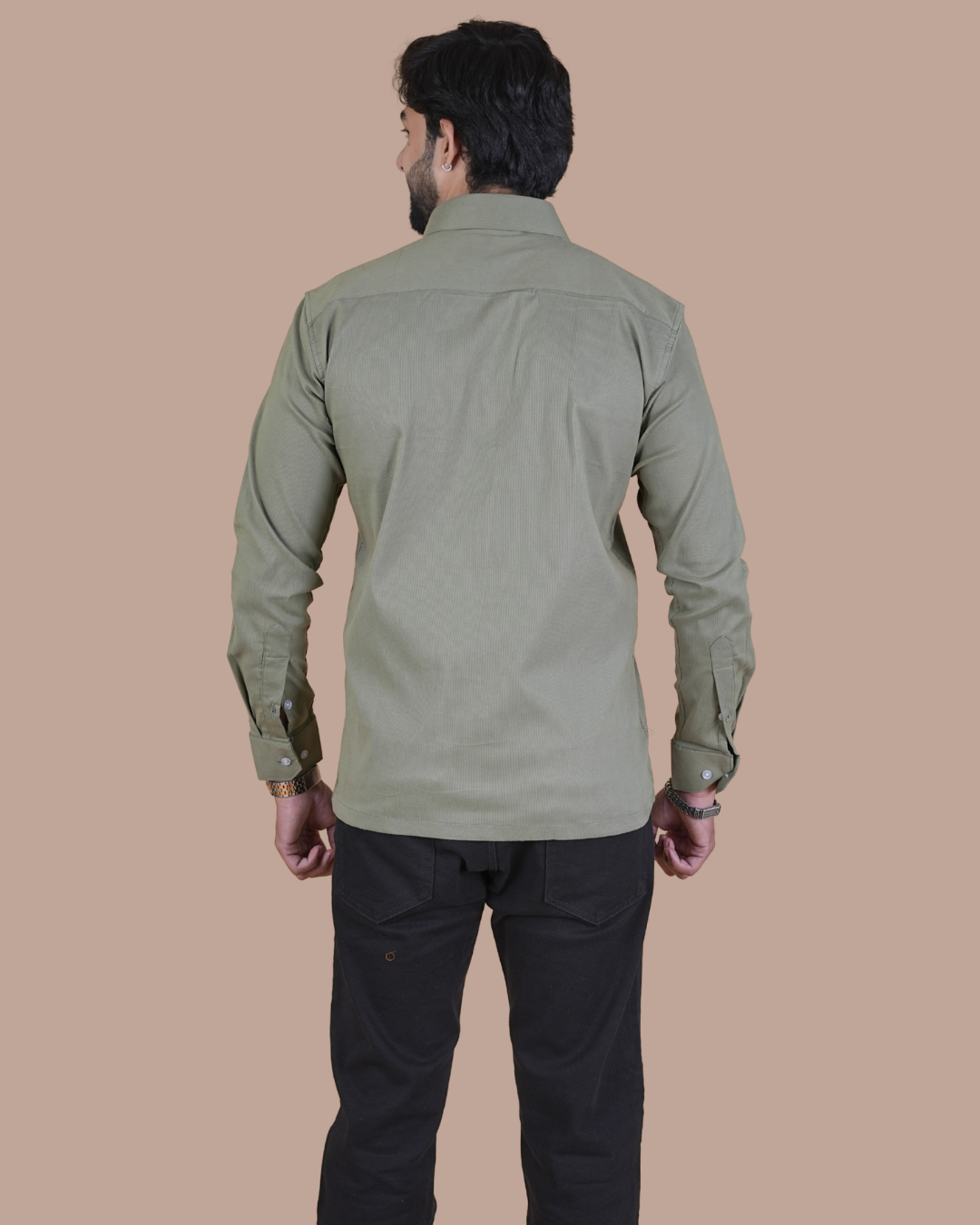 Olive Grey Corduroy Semi-Casual Shirt