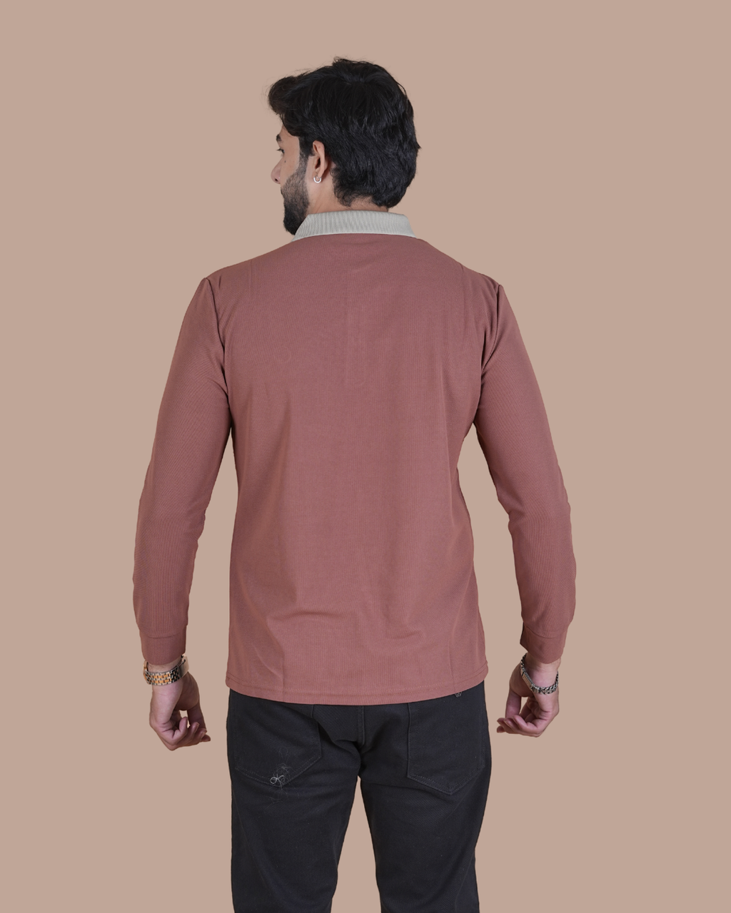 Vintage Brown Contrast Collar Polo T-Shirt